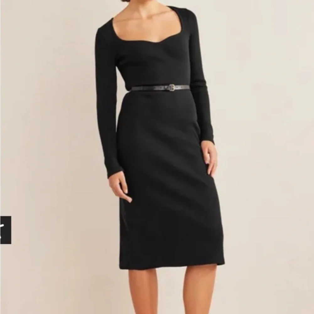 Boden Midi Dress 10R Navy Ribbed Knit Stretchy Sweetheart Coquette babydoll - Picture 3 of 13
